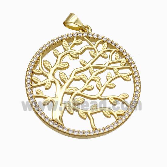 Copper Tree Pendant Micropave Zirconia Gold Plated