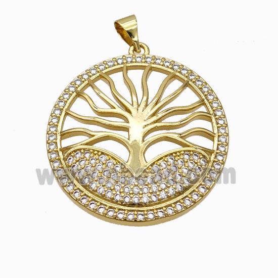 Copper Tree Pendant Micropave Zirconia Gold Plated