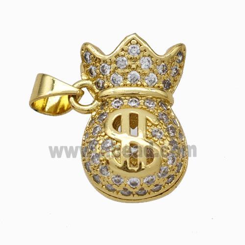 Copper Moneybag Pendant Pave Zirconia Gold Plated