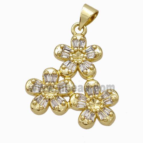 Copper Flower Pendant Micropave Zirconia Gold Plated