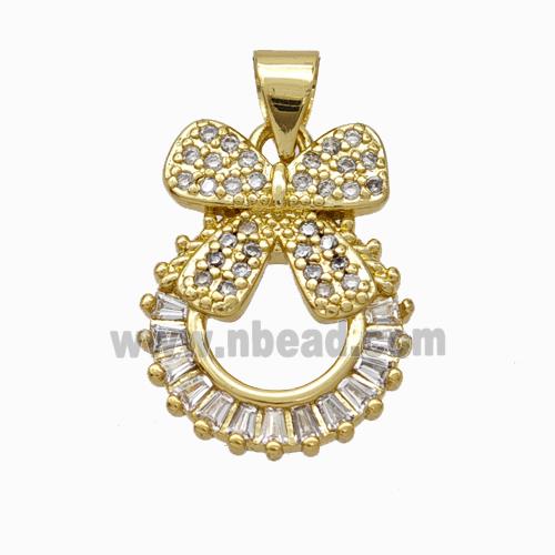 Copper Bow Pendant Micropave Zirconia Gold Plated