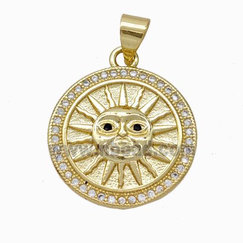 Copper Sun Pendnat Micropave Zirconia Gold Plated