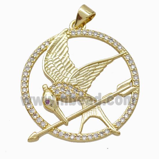 Copper Birds Pendant Pave Zirconia Arrow Gold Plated