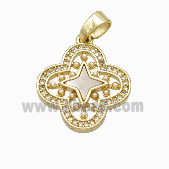 Copper Clover Pendant Micropave Zirconia Shell Resin Star 18K Gold Plated