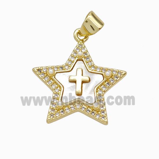 Copper Star Pendant Micropave Zirconia Shell Resin Cross 18K Gold Plated