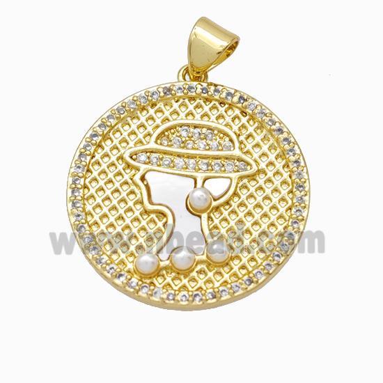 Copper Beauty Pendant Pave Zirconia Shell Resin 18K Gold Plated