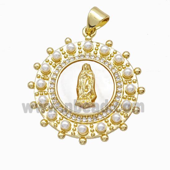 Jesus Charms Copper Pendant Pave Zirconia Shell Resin 18K Gold Plated