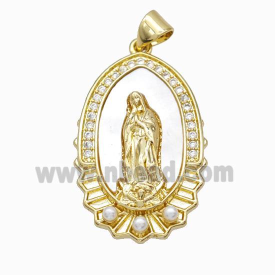 Jesus Charms Copper Pendant Pave Zirconia Shell Resin 18K Gold Plated