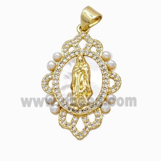 Jesus Charms Copper Pendant Pave Zirconia Shell Resin 18K Gold Plated