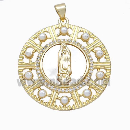 Jesus Charms Copper Pendant Pave Zirconia Shell Resin 18K Gold Plated