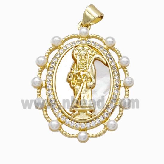 Saint Jude Charms Copper Pendant Pave Zirconia Shell Resin 18K Gold Plated