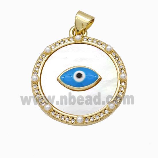 Blue Evil Eye Charms Copper Pendant Pave Zirconia Shell Resin Enamel 18K Gold Plated