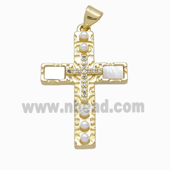 Copper Cross Pendant Pave Zirconia Shell Resin 18K Gold Plated