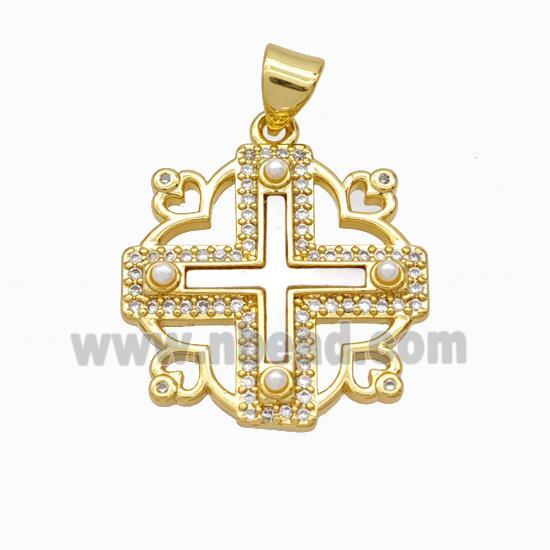 Copper Cross Pendant Pave Zirconia Shell Resin 18K Gold Plated