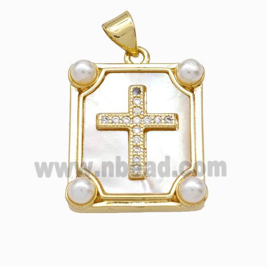 Copper Cross Pendant Pave Zirconia Shell Resin 18K Gold Plated