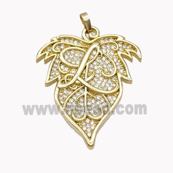 Copper Leaf Pendant Micropave Zirconia Gold Plated