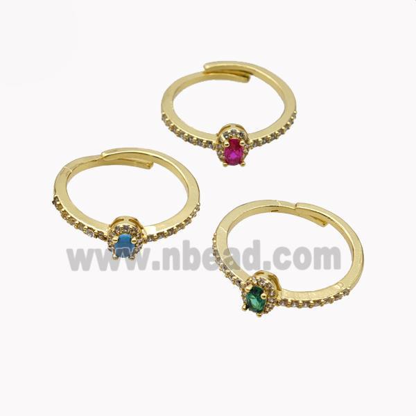 Copper Rings Micropave Zirconia Adjustable Gold Plated Mixed