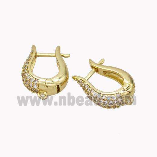 Copper Latchback Earrings Micropave Zirconia Gold Plated