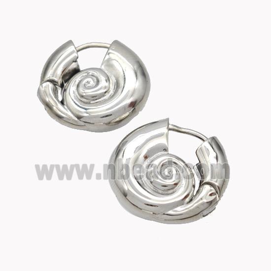 Copper Spiral Shell Hoop Earrings Platinum Plated