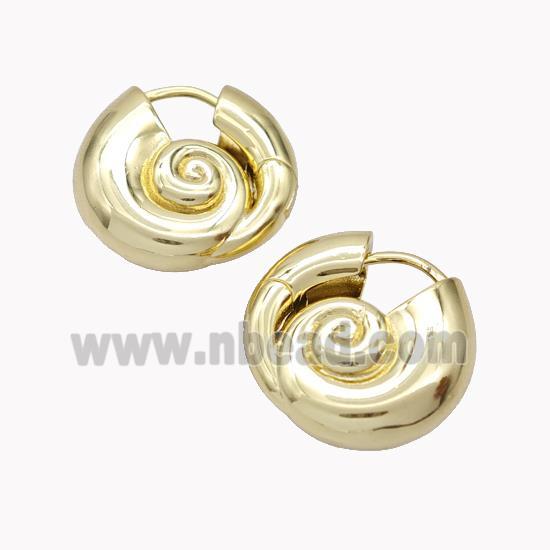 Copper Spiral Shell Hoop Earrings Gold Plated