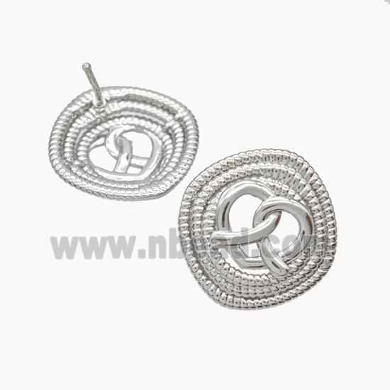 Enamel Heart Stud Earrings Spiral Platinum Plated