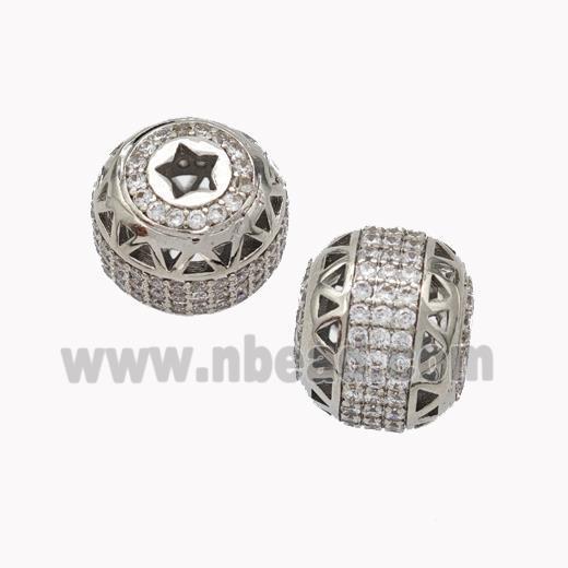 Copper Barrel Beads Micropave Zirconia Platinum Plated