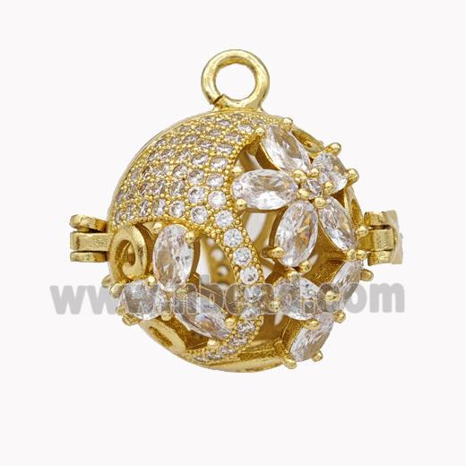 Copper Ball Flower Locket Pendant Pave Zirconia Gold Plated