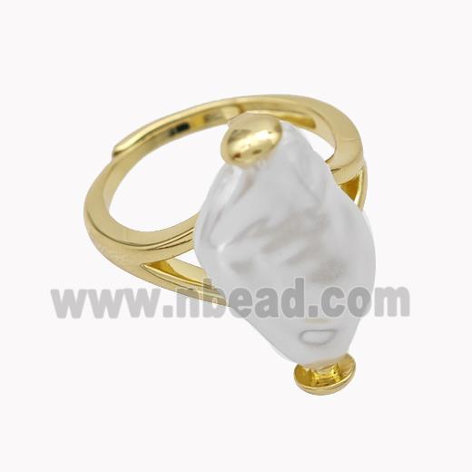 Copper Rings Pave Pearlized Shell Adjustable Gold Plated