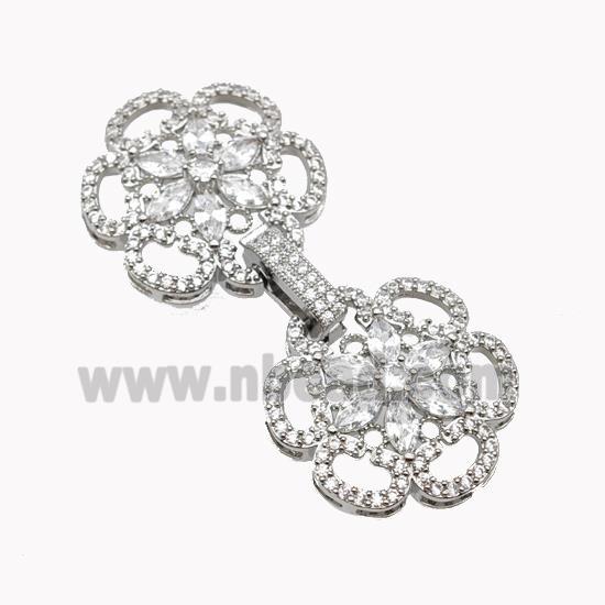 Copper Clasp Pave Zirconia Flower Platinum Plated