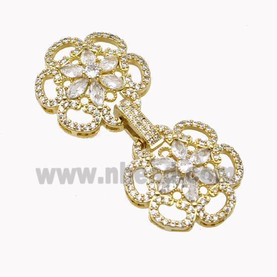 Copper Clasp Pave Zirconia Flower Gold Plated