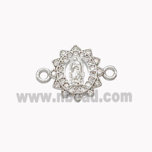 Virgin Mary Charms Copper Connector Pave Zirconia Platinum Plated