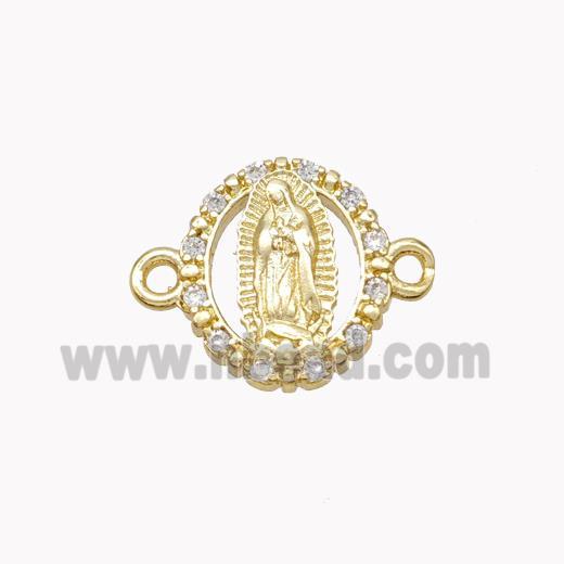 Virgin Mary Charms Copper Connector Pave Zirconia Gold Plated