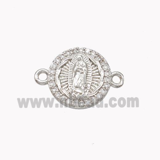 Virgin Mary Charms Copper Connector Pave Zirconia Platinum Plated