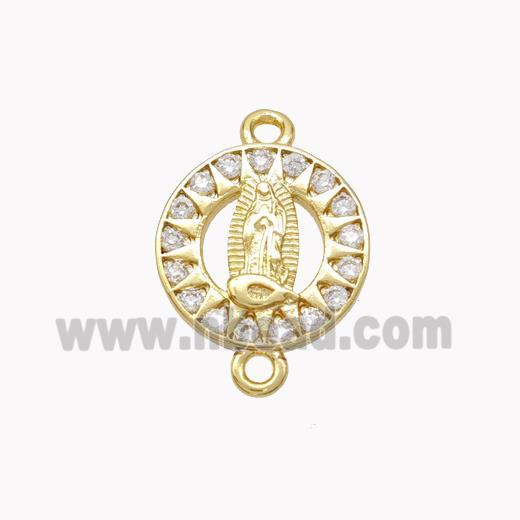 Virgin Mary Charms Copper Connector Pave Zirconia Gold Plated