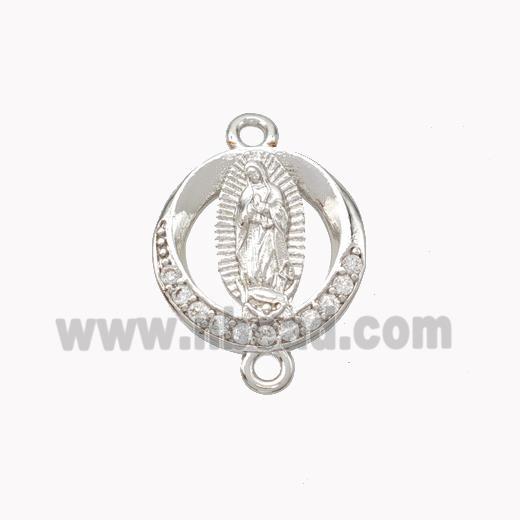 Virgin Mary Charms Copper Connector Pave Zirconia Platinum Plated