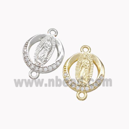 Virgin Mary Charms Copper Connector Pave Zirconia Mixed