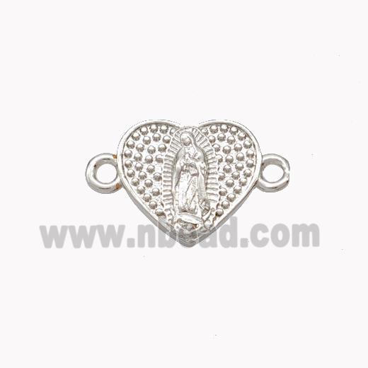 Virgin Mary Charms Copper Heart Connector Platinum Plated