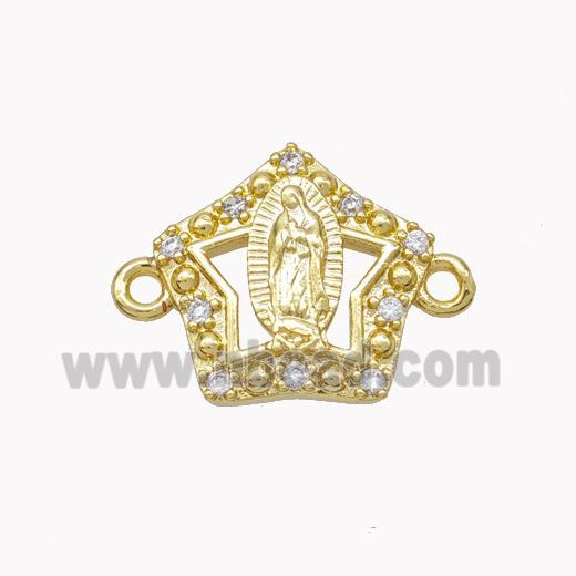 Virgin Mary Charms Copper Star Connector Pave Zirconia Gold Plated