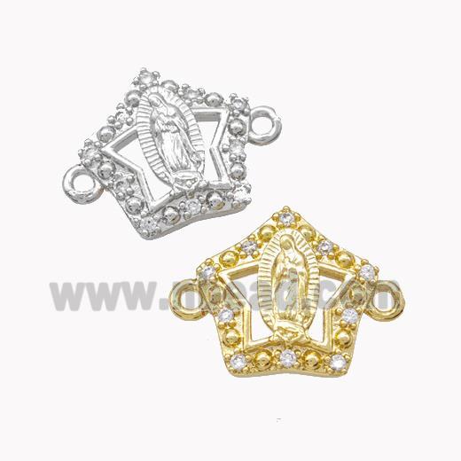 Virgin Mary Charms Copper Star Connector Pave Zirconia Mixed