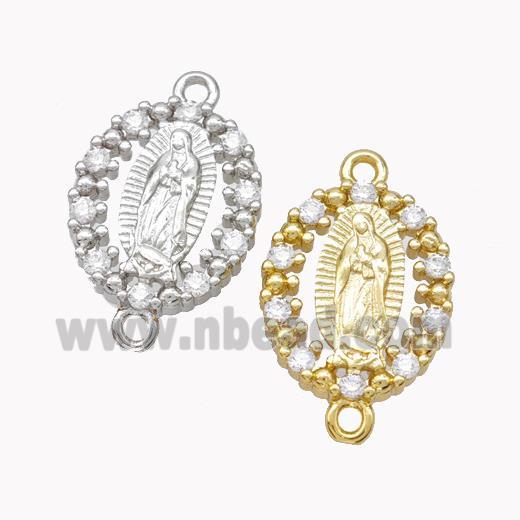 Virgin Mary Charms Copper Oval Connector Pave Zirconia Mixed