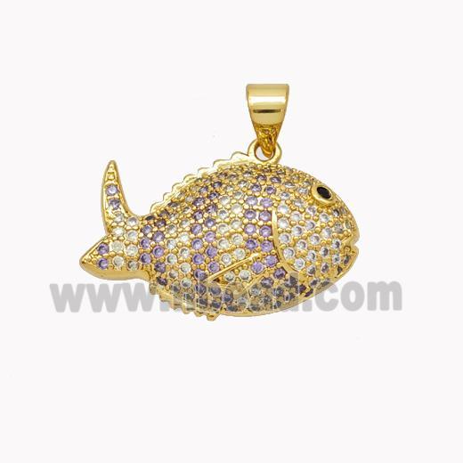 Copper Fish Pendant Micropave Zirconia Gold Plated