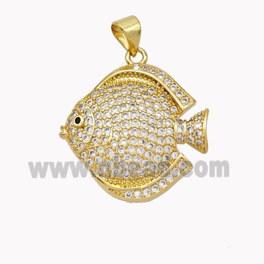 Copper Fish Pendant Micropave Zirconia Gold Plated