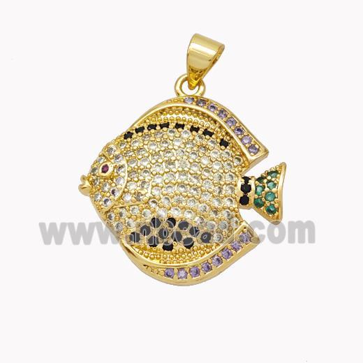 Copper Fish Pendant Micropave Zirconia Gold Plated