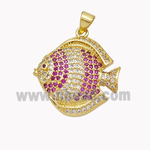 Copper Fish Pendant Micropave Zirconia Gold Plated