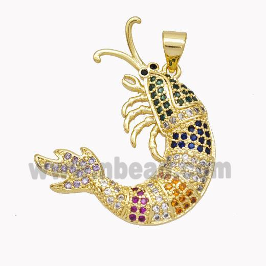 Copper Lobster Charms Pendant Pave Multicolor Zirconia Gold Plated