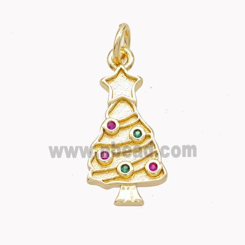 Christmas Tree Charms Copper Pendant Pave Zirconia Gold Plated