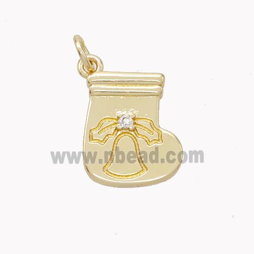 Christmas Stocking Charms Copper Pendant Pave Zirconia Gold Plated