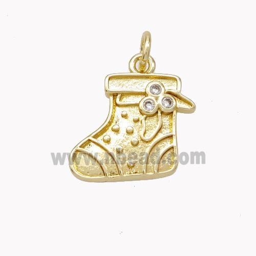 Christmas Stocking Charms Copper Pendant Pave Zirconia Gold Plated