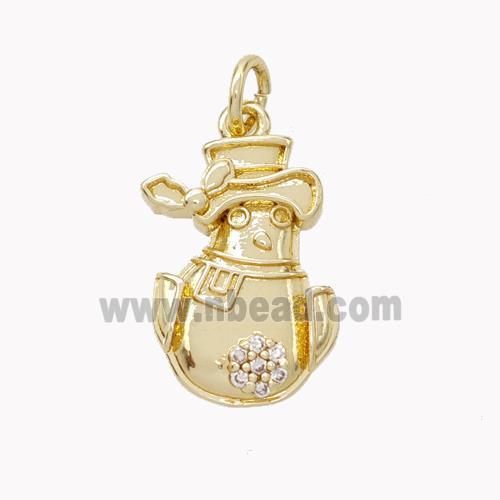 Christmas Snowman Charms Copper Pendant Pave Zirconia Gold Plated