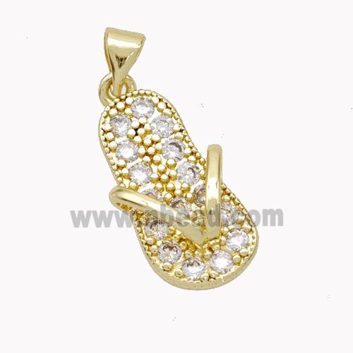 Copper Slipper Charms Pendant Pave Zirconia Shoes Gold Plated